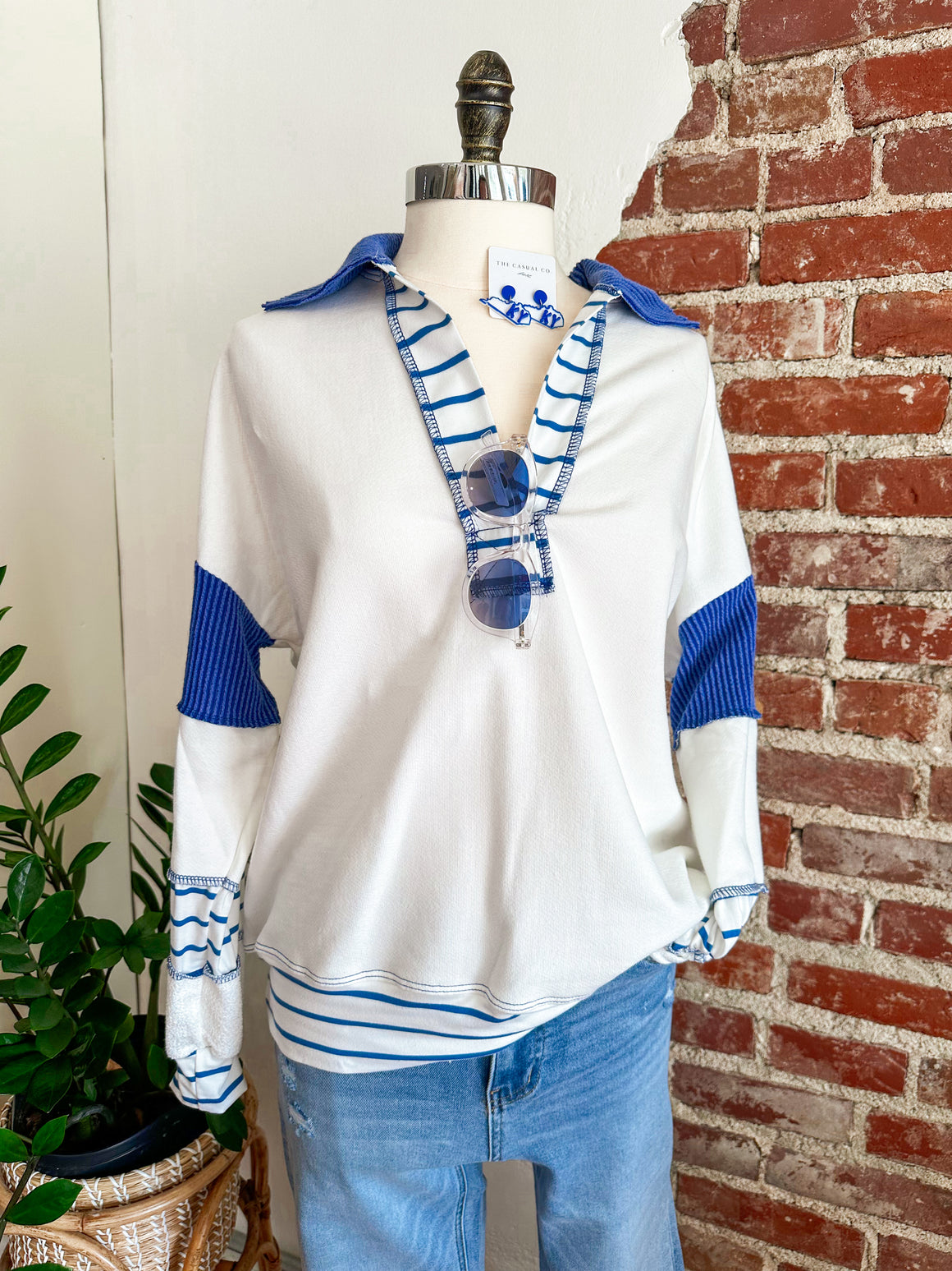 Go Big Blue! Rugby Terry Sweatshirt - White and Royal