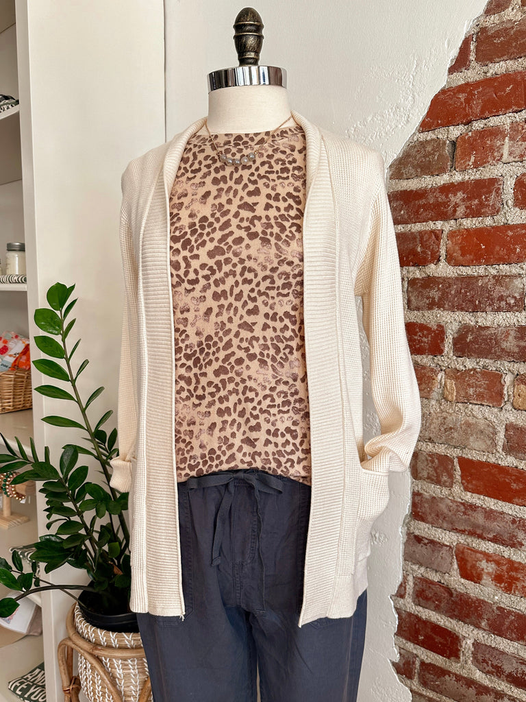 Almond Lightweight Waffle Cardigan-Cardigan-Carolyn Jane's Jewelry