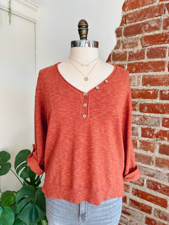 Bailey Casual Pullover Top - Rust-Top-Carolyn Jane's Jewelry