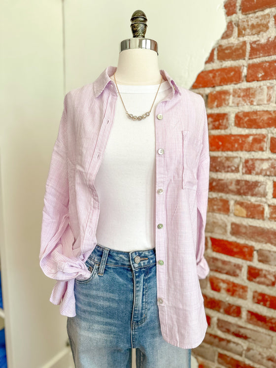 Becca Stripe Button Down Top - Lavender-Button Up top-Carolyn Jane's Jewelry