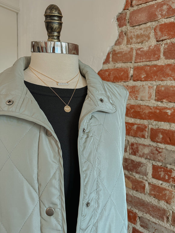CC Quilted Puffer Vest in Sage-vest-Carolyn Jane's Jewelry