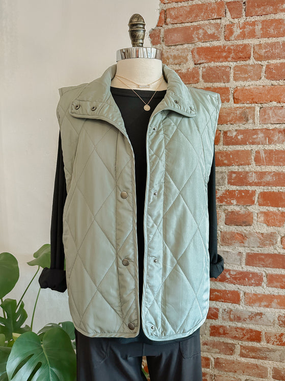 CC Quilted Puffer Vest in Sage-vest-Carolyn Jane's Jewelry