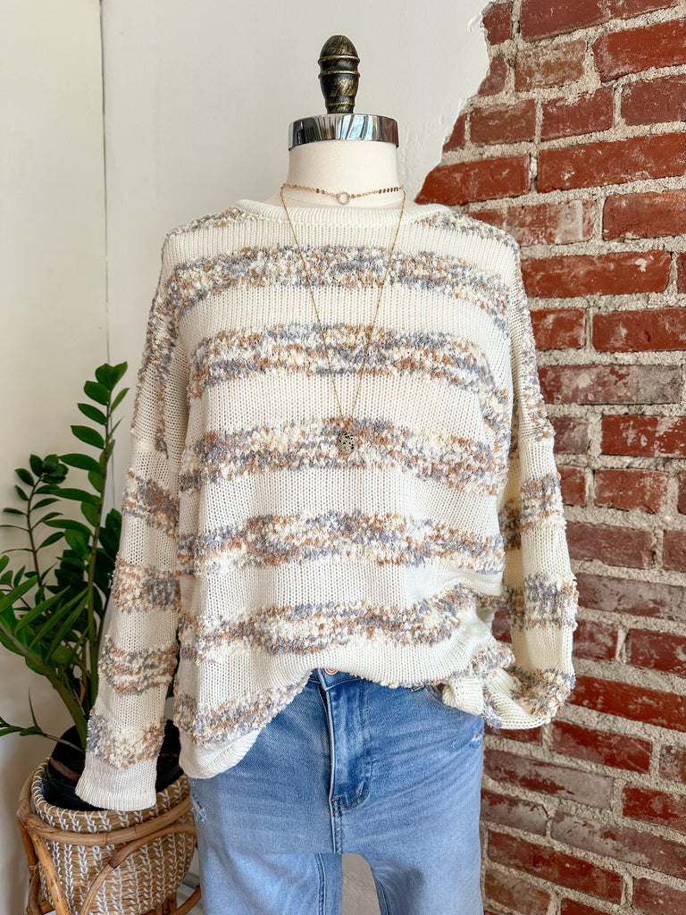 Camilia Stripe Sweater in Cream-Carolyn Jane's Jewelry