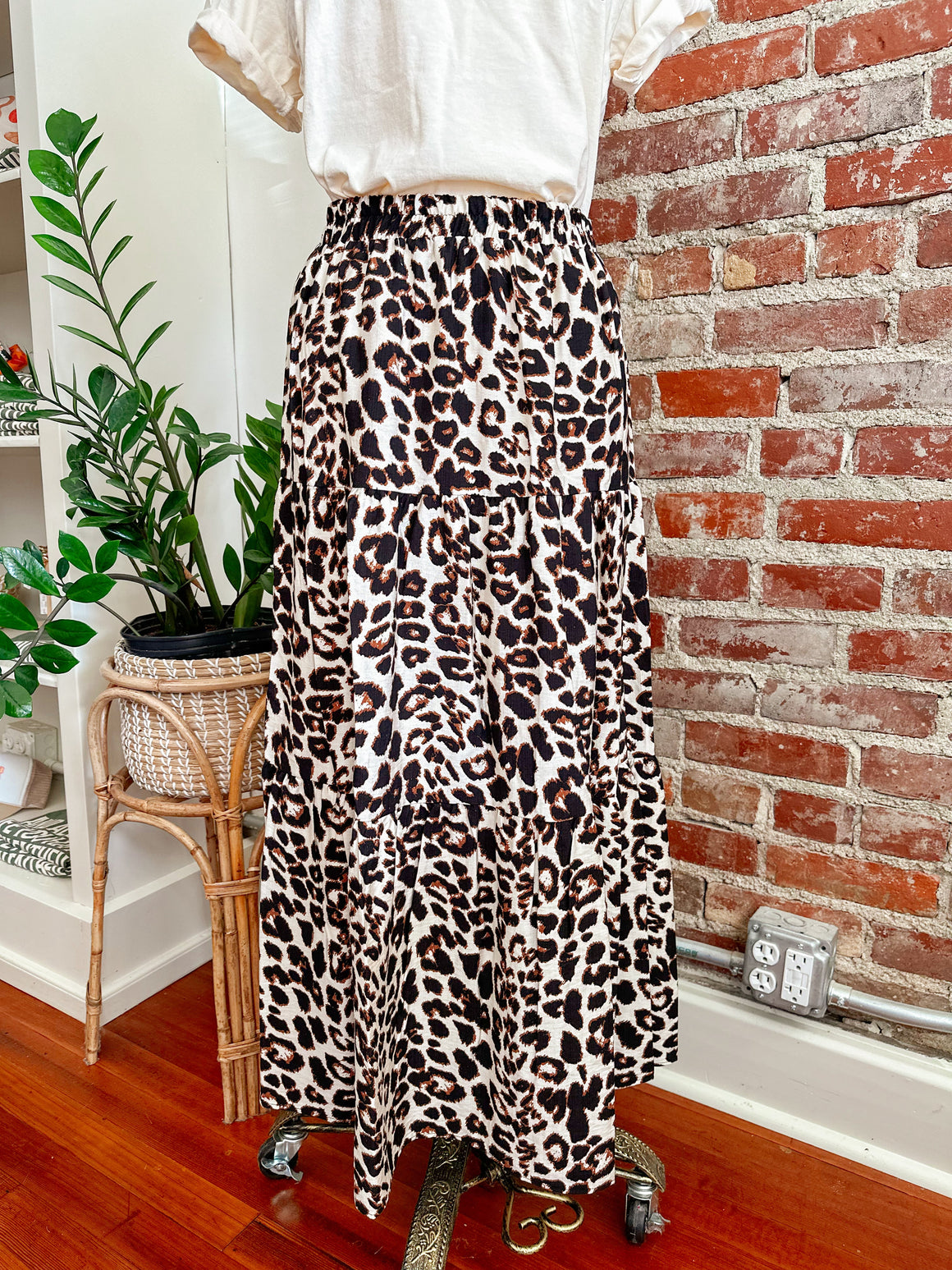 Carley Cheetah Tiered Midi Skirt-Skirt-Carolyn Jane's Jewelry