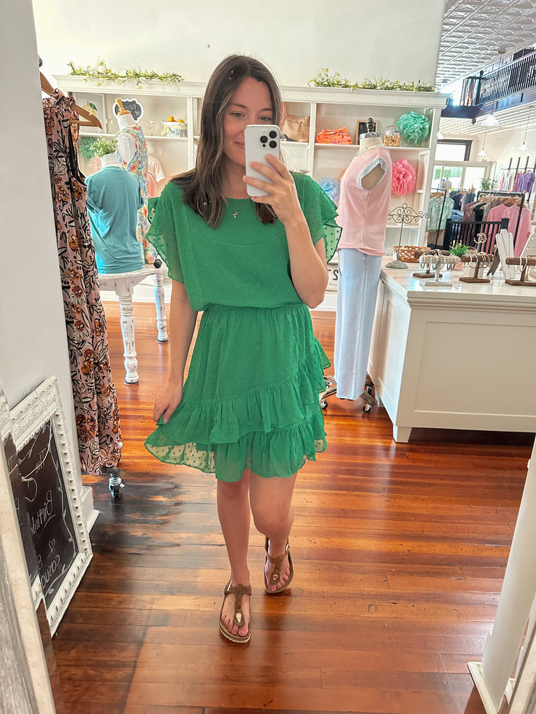 Casey Mini Dot Dress - Kelly Green-dress-Carolyn Jane's Jewelry