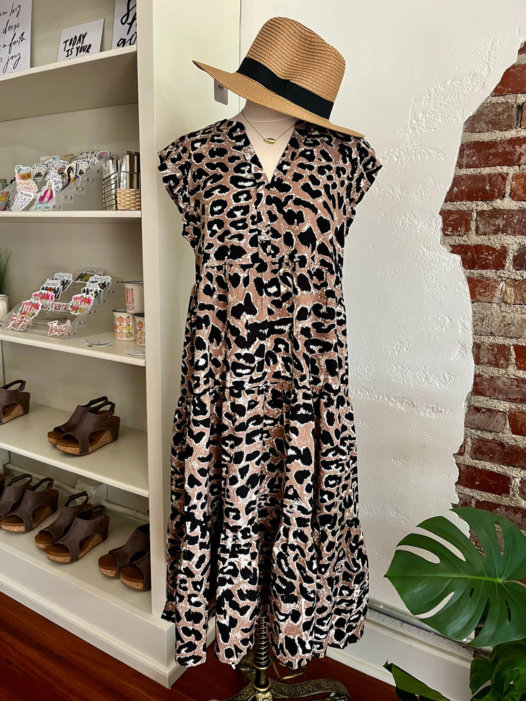 Chelsea Leopard Print Midi Tiered Dress-Dress-Carolyn Jane's Jewelry