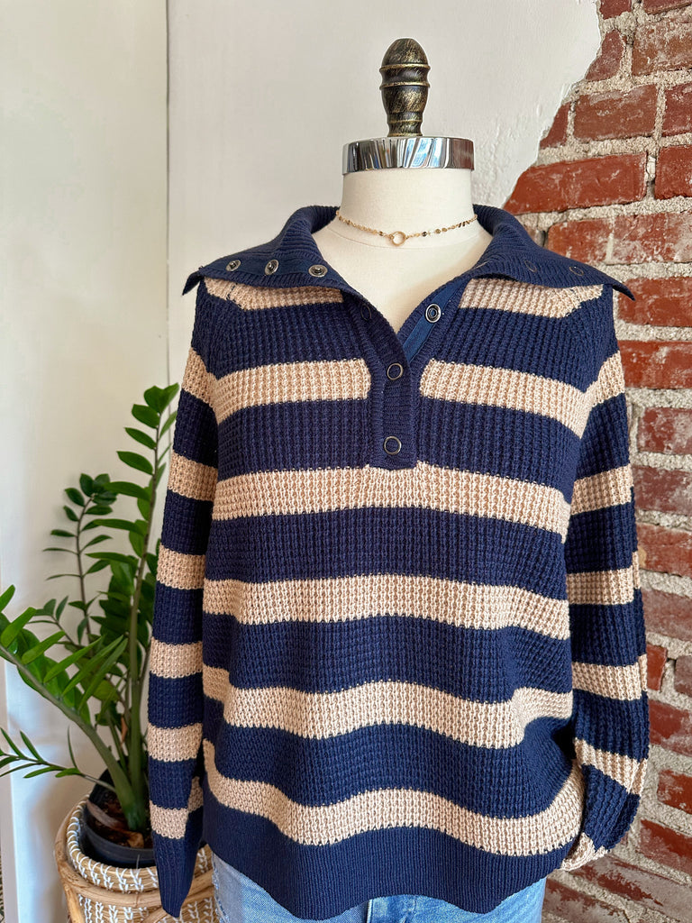 Clare Chunky Knit Striped Sweater with Color - Navy-sweater-Carolyn Jane's Jewelry