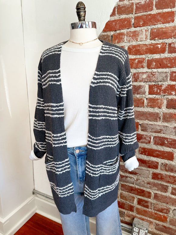 Comfy striped cardigan in charcoal-Carolyn Jane's Jewelry