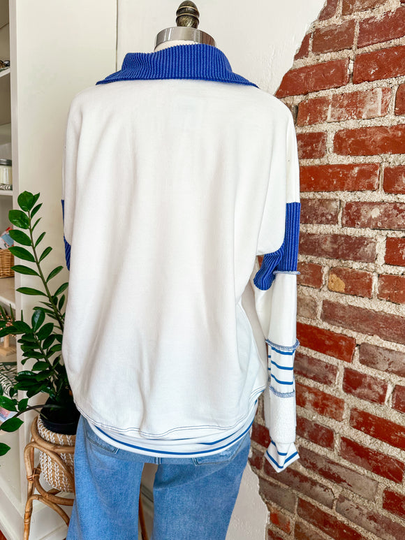 Go Big Blue! Rugby Terry Sweatshirt - White and Royal