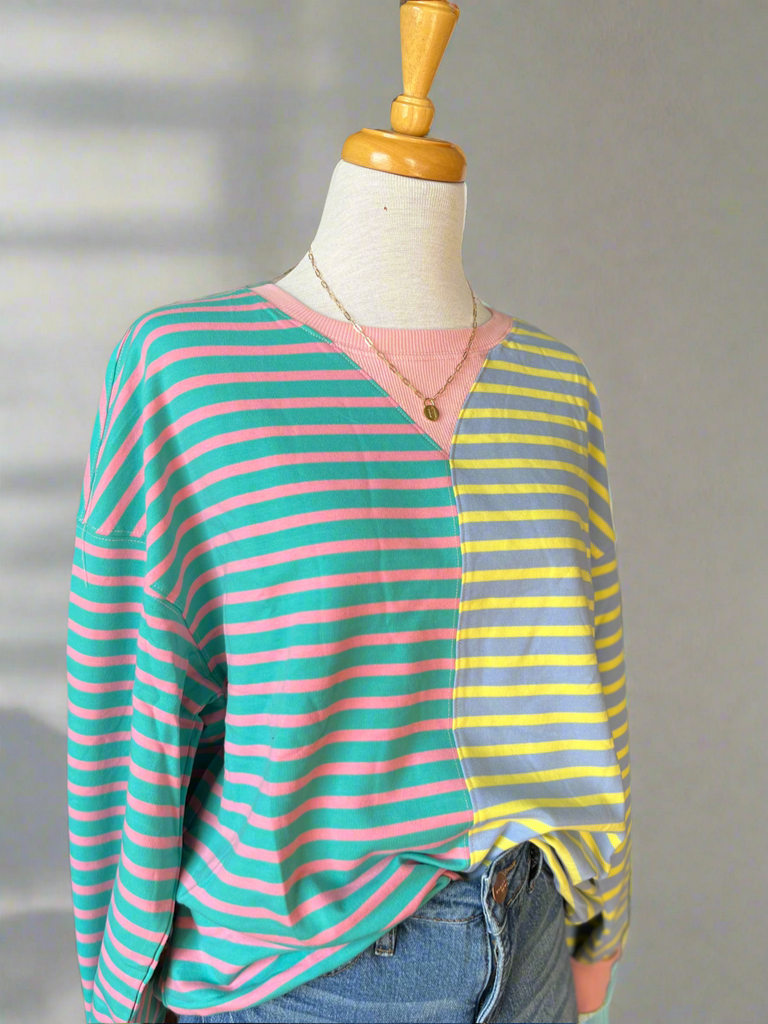 Elisa Colorblock Oversized Sweatshirt Top - Multicolor-sweashirt-Carolyn Jane's Jewelry