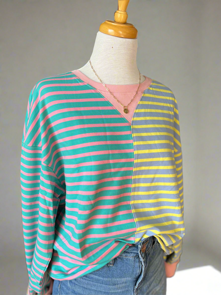 Elisa Colorblock Oversized Sweatshirt Top - Multicolor-sweashirt-Carolyn Jane's Jewelry