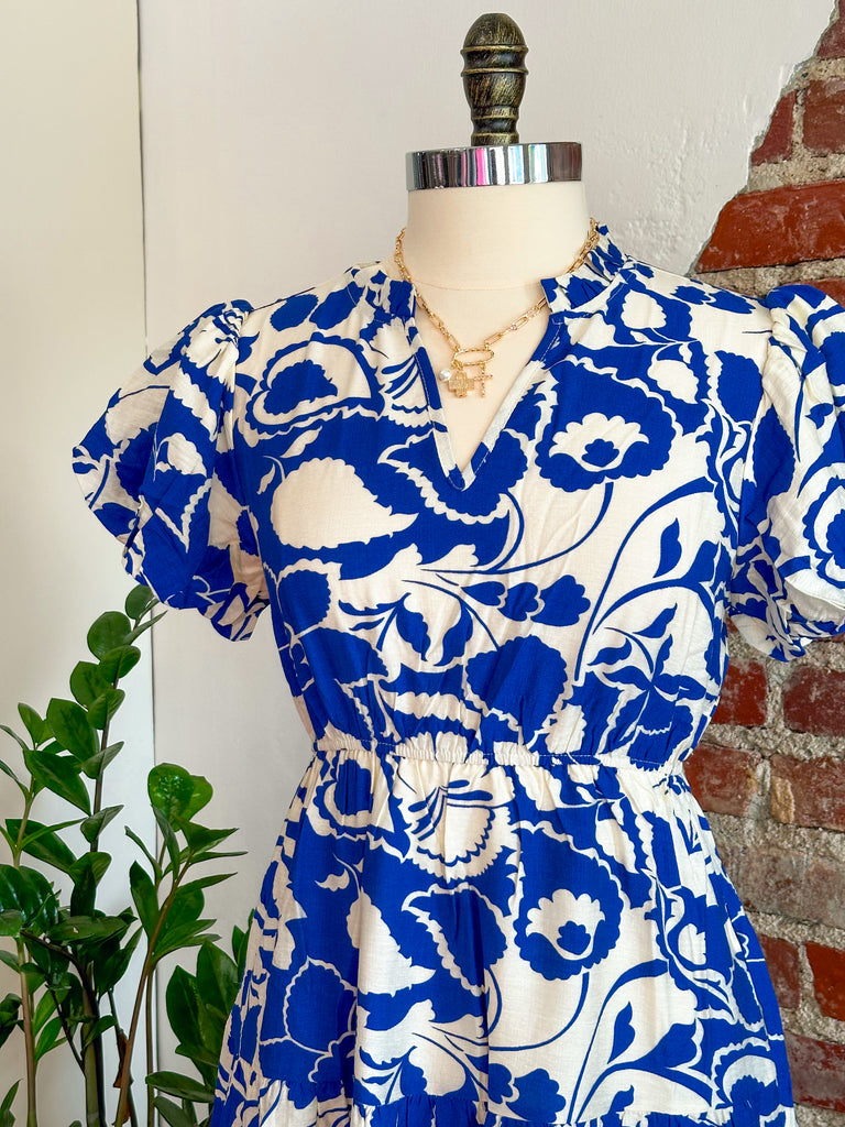 Elizabeth Floral Summer Dress - Royal-dress-Carolyn Jane's Jewelry