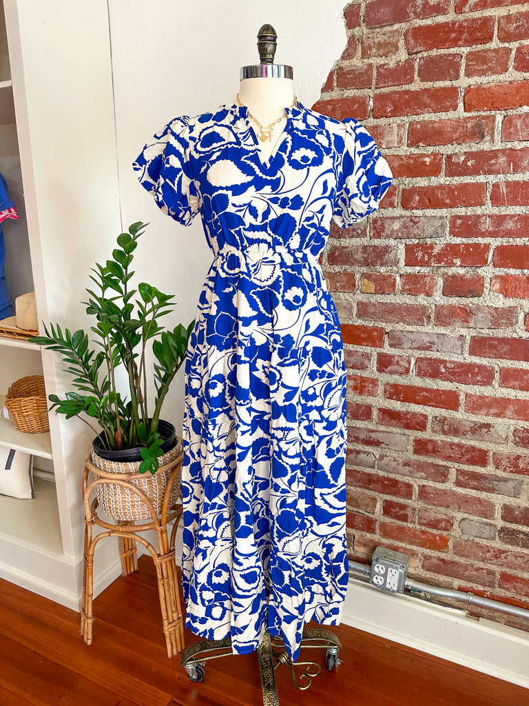 Elizabeth Floral Summer Dress - Royal-dress-Carolyn Jane's Jewelry