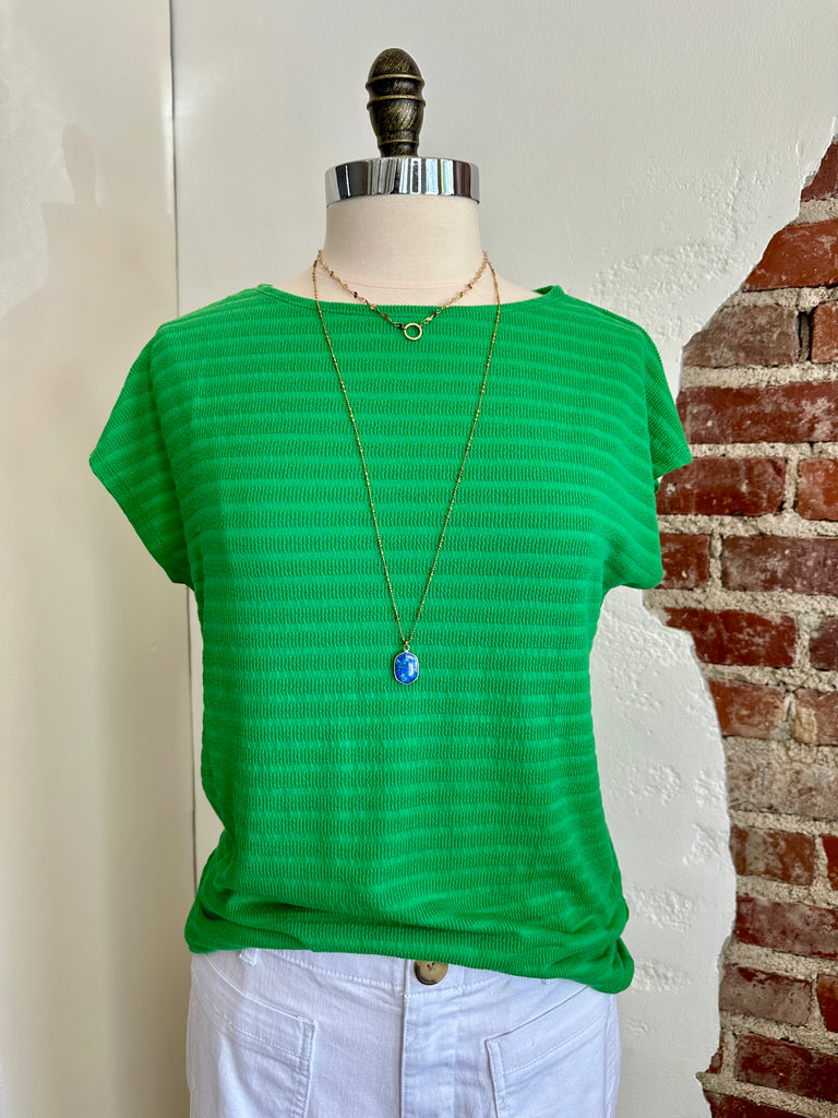 Eva Boat Neck Short Sleeve Top - Kelly Green-top-Carolyn Jane's Jewelry