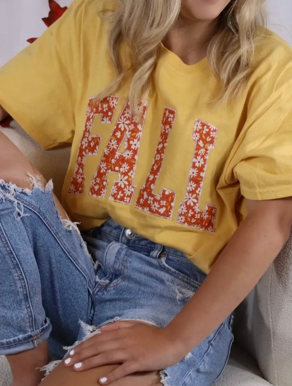 Fall Embroidered Floral Tee - Mustard-T-Shirt-Carolyn Jane's Jewelry