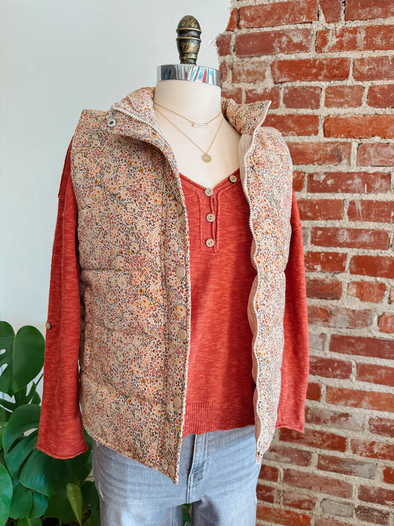 Fall Floral Puffer Vest-Carolyn Jane's Jewelry