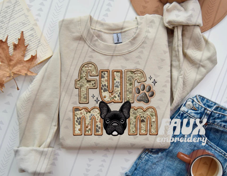 Fur Mom Black Frenchie Dog Sweatshirt - Natural Stone-Sweatshirt-Carolyn Jane's Jewelry