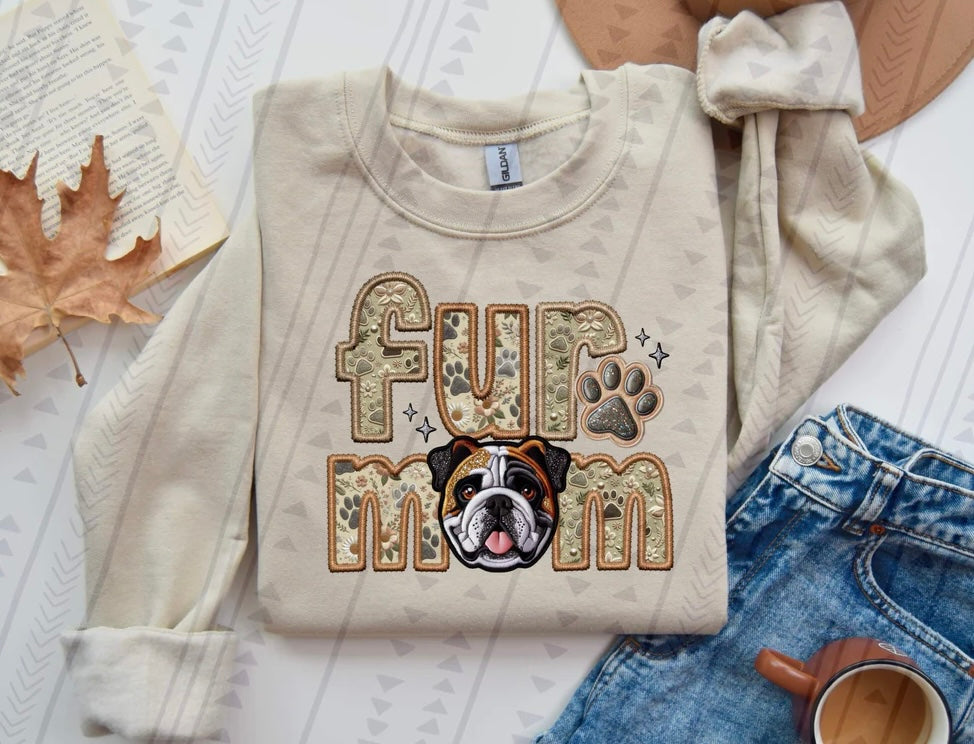 Fur Mom Brown Bulldog Sweatshirt - Natural Stone-Sweatshirt-Carolyn Jane's Jewelry