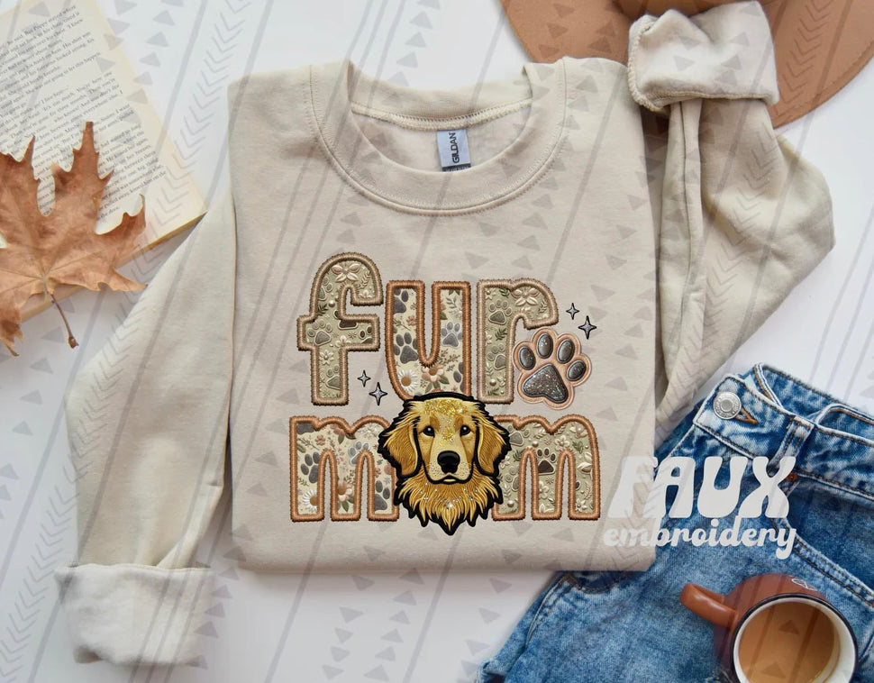 Fur Mom Golden Retriever Dog Sweatshirt - Natural Stone-Sweatshirt-Carolyn Jane's Jewelry