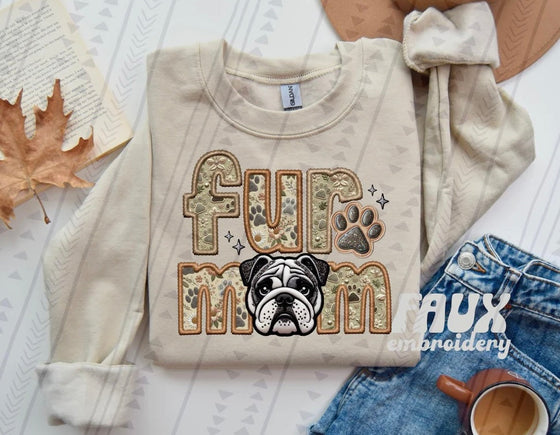 Fur Mom Grey Bulldog Sweatshirt - Natural Stone-Sweatshirt-Carolyn Jane's Jewelry