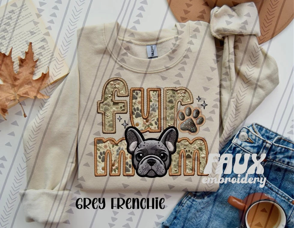 Fur Mom Grey Frenchie Dog Sweatshirt - Natural Stone-Sweatshirt-Carolyn Jane's Jewelry
