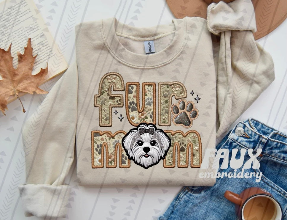 Fur Mom Maltese Dog Sweatshirt - Natural Stone-Sweatshirt-Carolyn Jane's Jewelry
