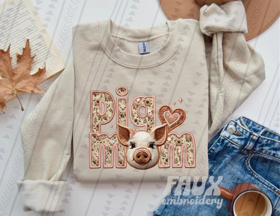 Fur Mom Pig Sweatshirt - Natural Stone-Sweatshirt-Carolyn Jane's Jewelry