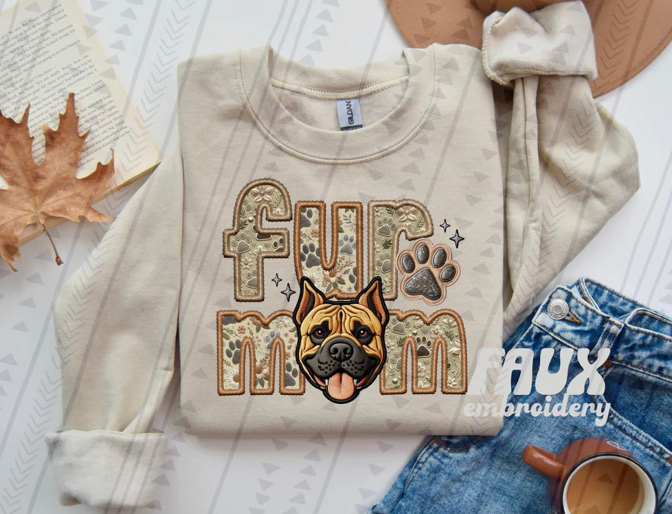 Fur Mom Pitbull Dog (Cropped Ears) Sweatshirt - Natural Stone-Sweatshirt-Carolyn Jane's Jewelry