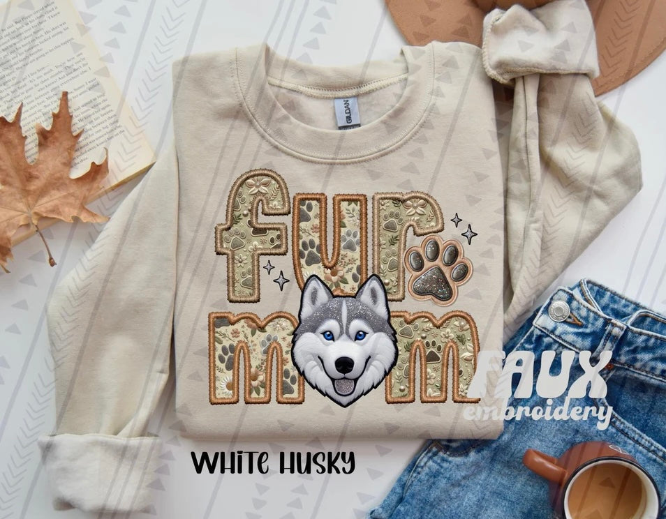 Fur Mom White Husky Dog Sweatshirt - Natural Stone-Sweatshirt-Carolyn Jane's Jewelry