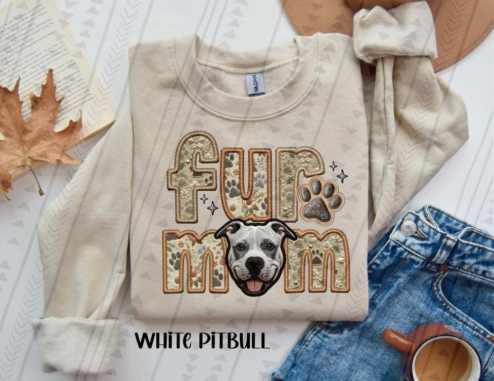 Fur Mom White Pitbull Dog Sweatshirt - Natural Stone-Sweatshirt-Carolyn Jane's Jewelry