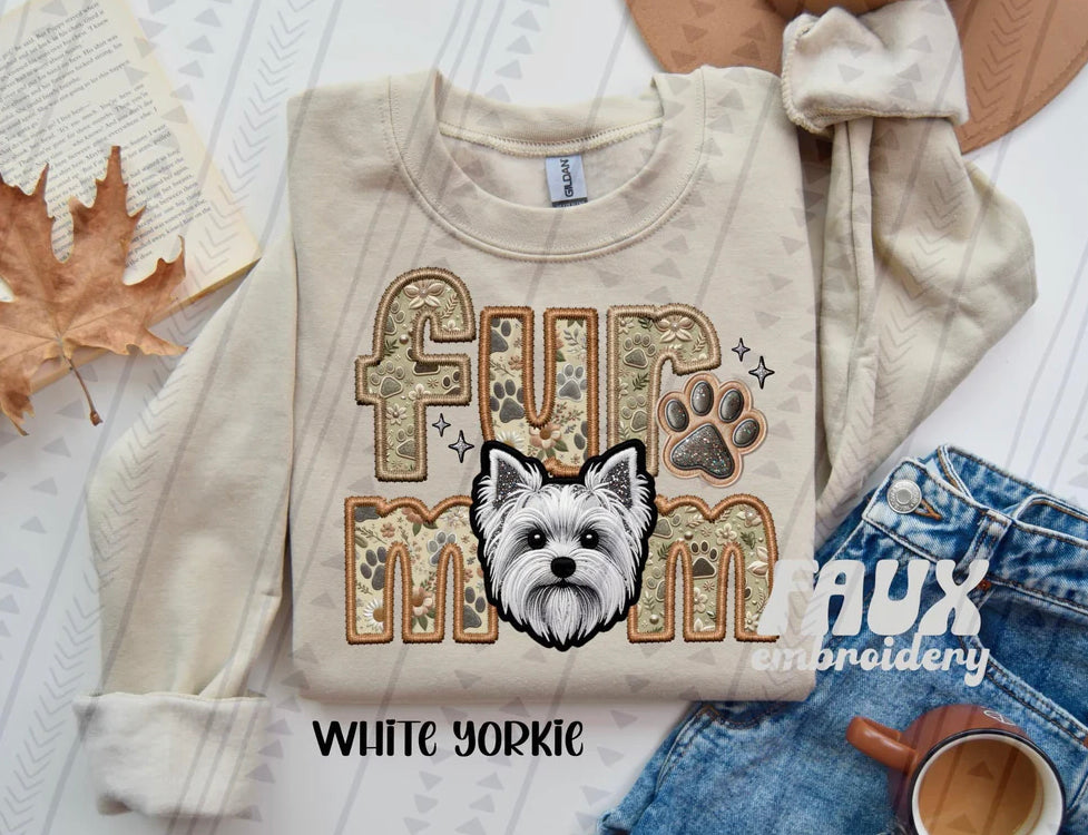 Fur Mom White Yorkie Dog Sweatshirt - Natural Stone-Sweatshirt-Carolyn Jane's Jewelry
