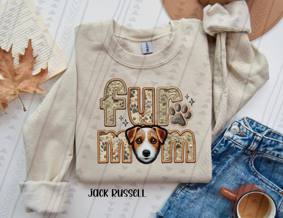 Fur Mom White or Tan Jack Russell Dog Sweatshirt - Natural Stone-Sweatshirt-Carolyn Jane's Jewelry