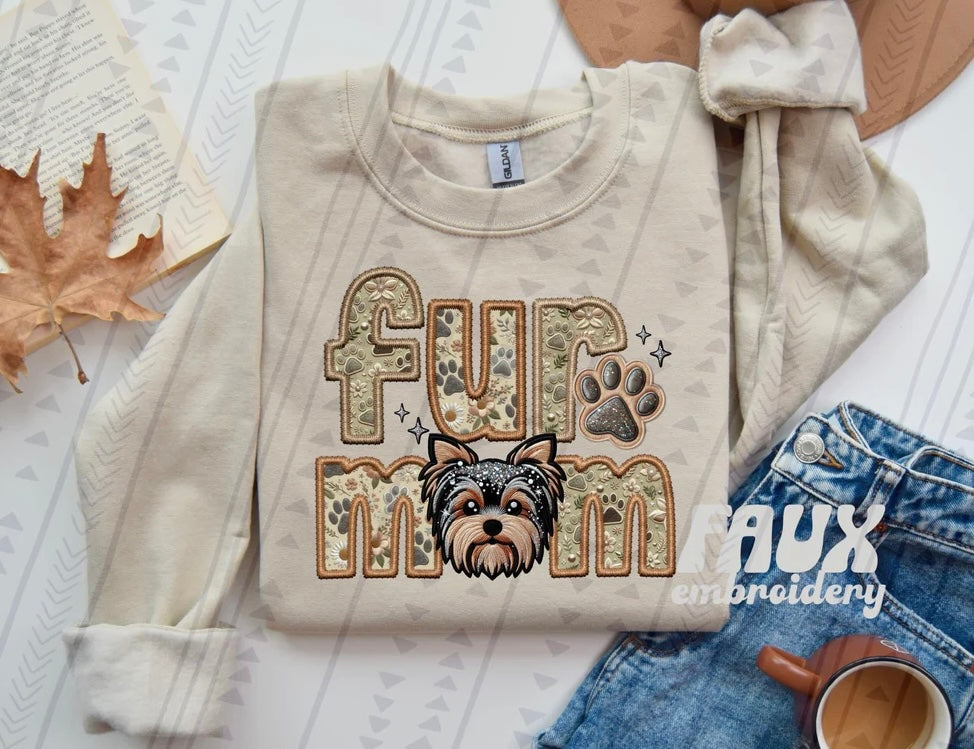 Fur Mom Yorkie Dog Sweatshirt - Natural Stone-Sweatshirt-Carolyn Jane's Jewelry
