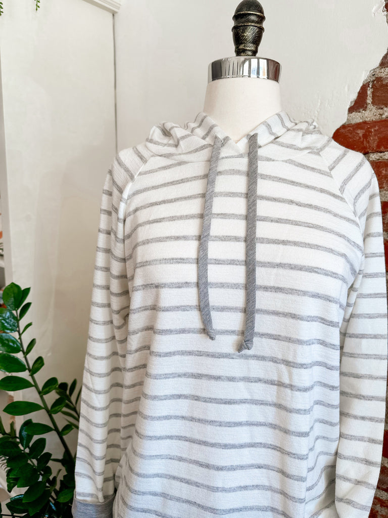 Gabby Stripped Hoodie in Grey and White-hoodie-Carolyn Jane's Jewelry