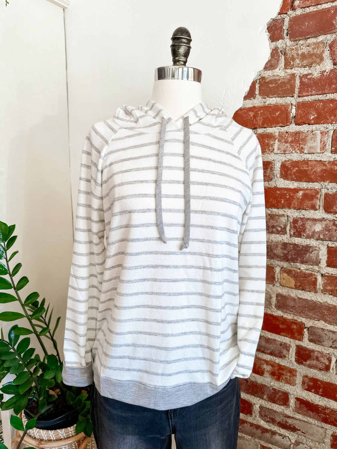 Gabby Stripped Hoodie in Grey and White-hoodie-Carolyn Jane's Jewelry