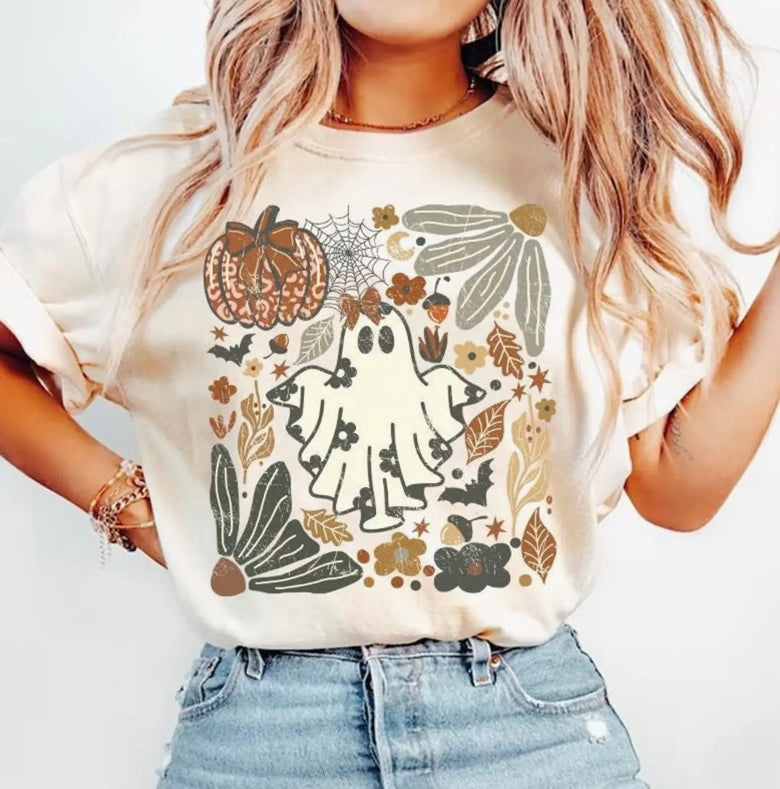 Ghost Boho Fall Graphic Tee - Stone-tshirt-Carolyn Jane's Jewelry