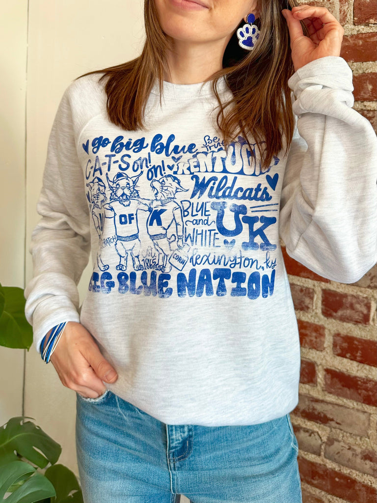 Go Big Blue Kentucky Wildcats Grey Sweatshirt-Sweatshirt-Carolyn Jane's Jewelry