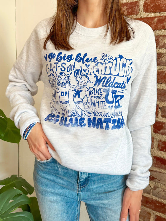 Go Big Blue Kentucky Wildcats Grey Sweatshirt-Sweatshirt-Carolyn Jane's Jewelry