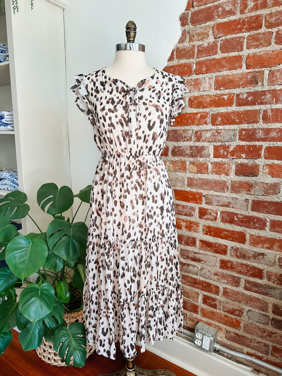 Hazel Cream Leopard Flutter Sleeve Fall Dress-Dress-Carolyn Jane's Jewelry