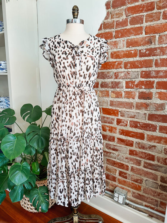 Hazel Cream Leopard Flutter Sleeve Fall Dress-Dress-Carolyn Jane's Jewelry