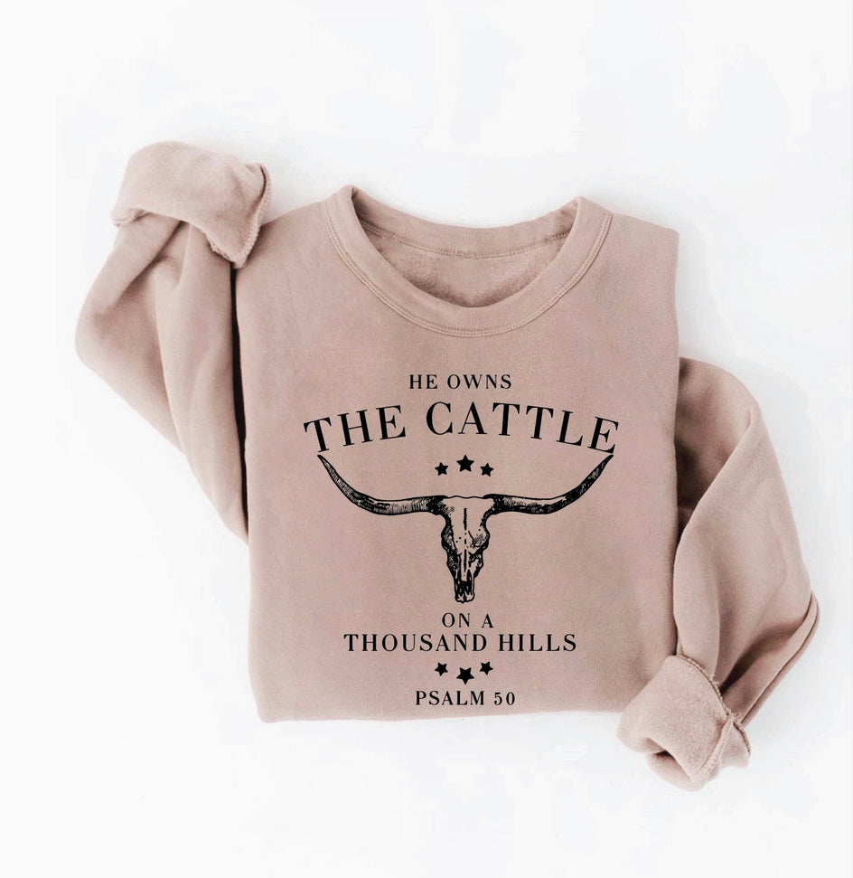 He Owns The Cattle Graphic Sweatshirt - Tan