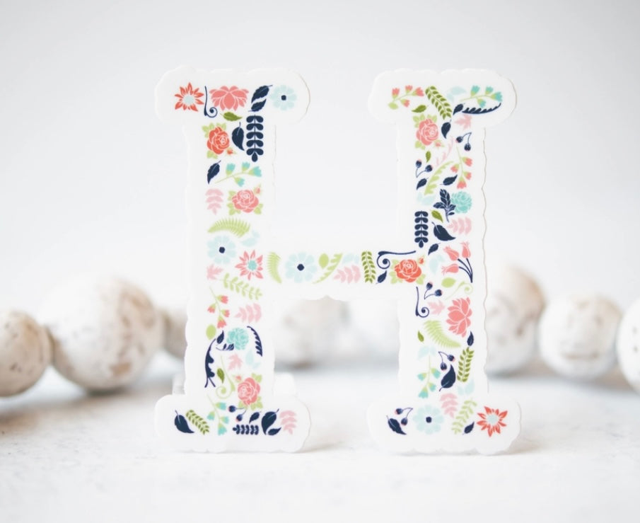 Initial Floral Vinyl Sticker-Watch Stickers & Decals-Carolyn Jane's Jewelry