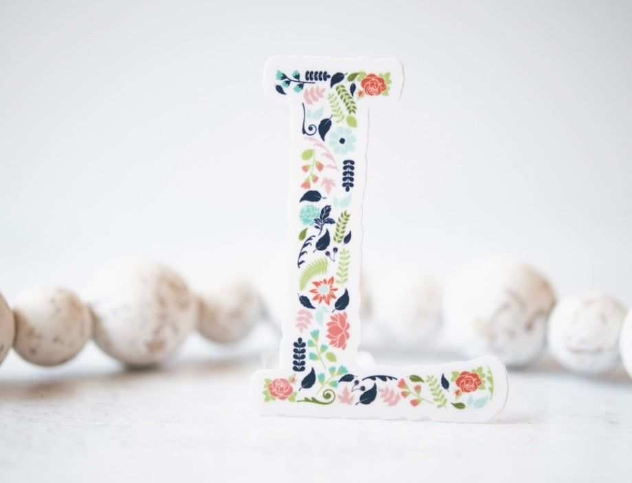 Initial Floral Vinyl Sticker-Watch Stickers & Decals-Carolyn Jane's Jewelry