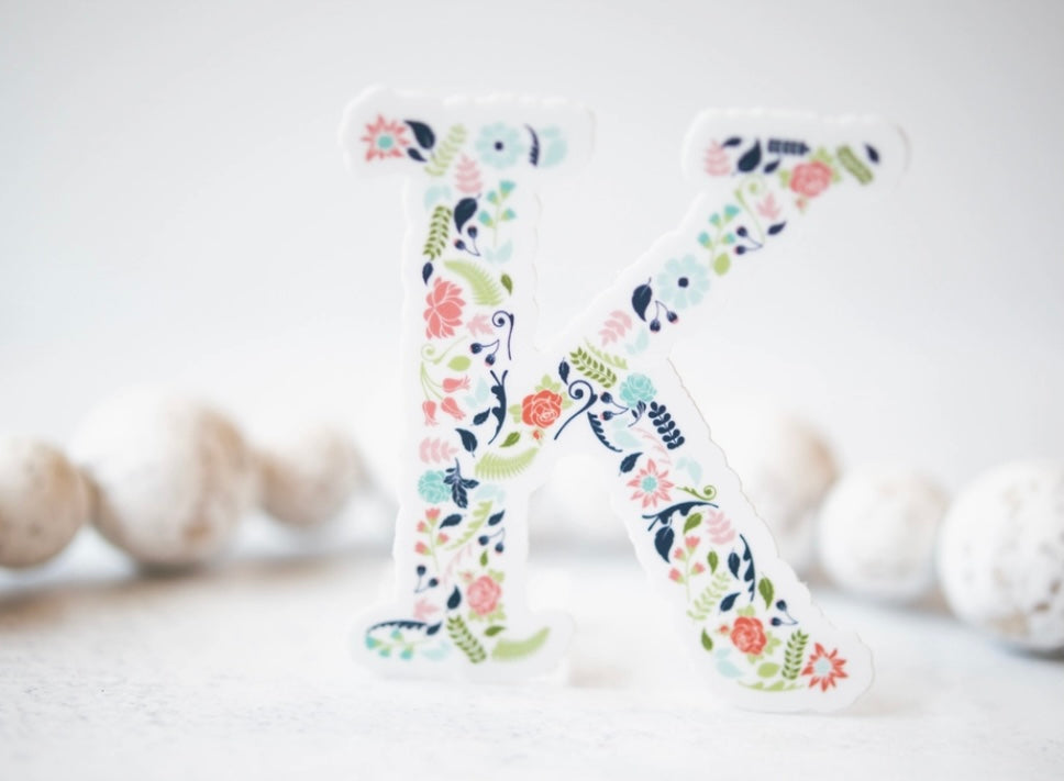 Initial Floral Vinyl Sticker-Watch Stickers & Decals-Carolyn Jane's Jewelry