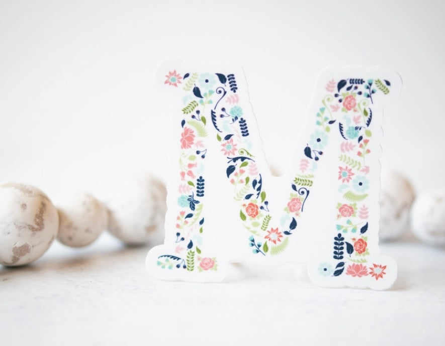 Initial Floral Vinyl Sticker-Watch Stickers & Decals-Carolyn Jane's Jewelry