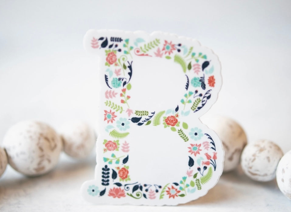 Initial Floral Vinyl Sticker-Watch Stickers & Decals-Carolyn Jane's Jewelry