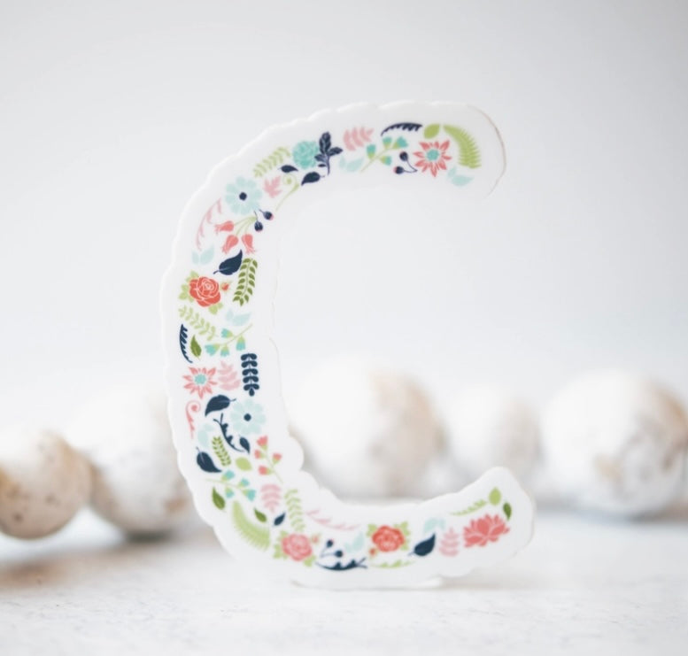 Initial Floral Vinyl Sticker-Watch Stickers & Decals-Carolyn Jane's Jewelry