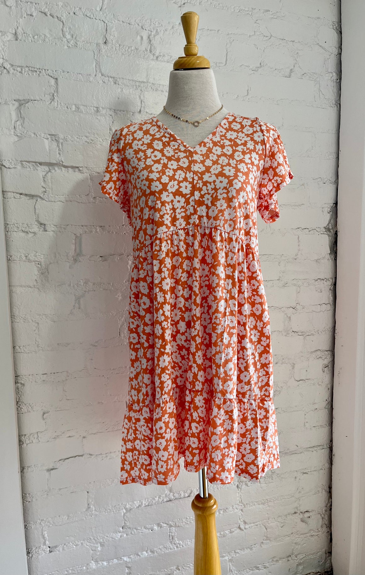 Kate Floral Print Babydoll - Tangerine-Dress-Carolyn Jane's Jewelry