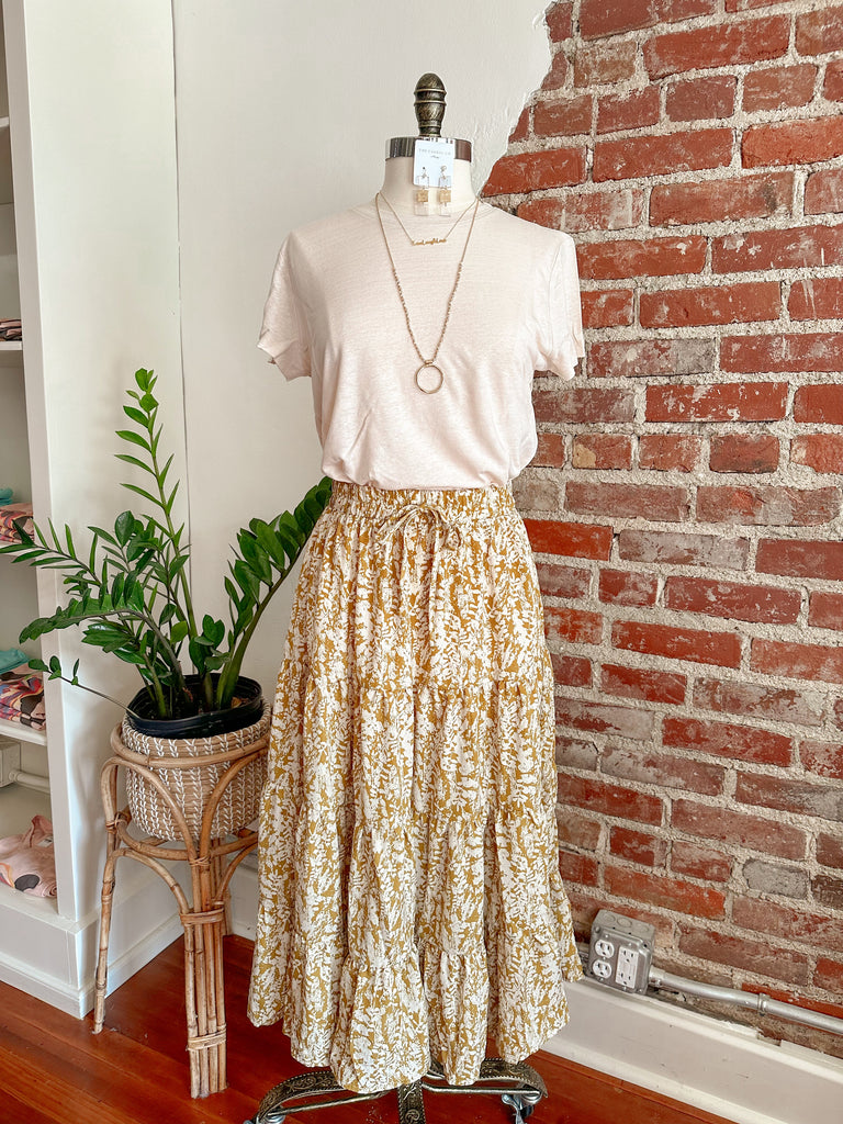 Lora Tiered Skirt - Mustard-Skirt-Carolyn Jane's Jewelry