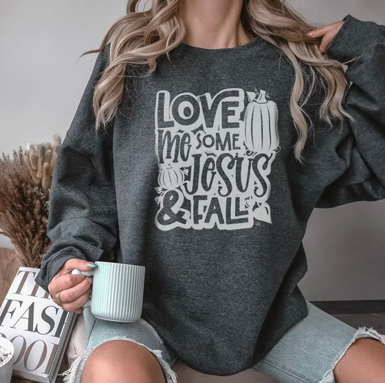 Love Me Some Jesus & Fall Sweatshirt - Charcoal-Sweatshirt-Carolyn Jane's Jewelry